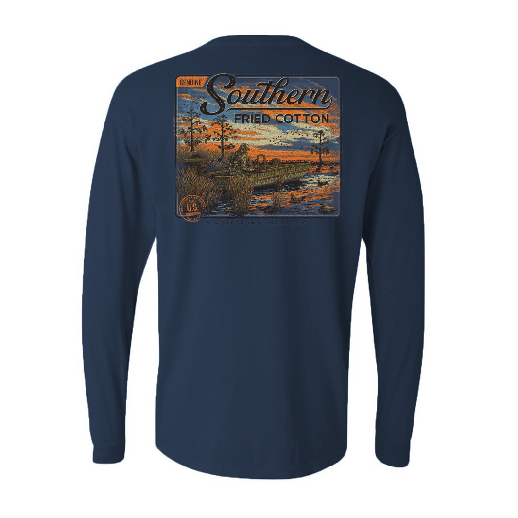 Adventure Awaits Long Sleeve Tee in Faded Jeans by Southern Fried Cotton main image 0